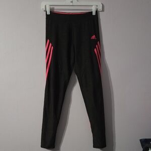 Adidas Leggings Charcoal Gray with Neon Pink Accents Girls L - 14